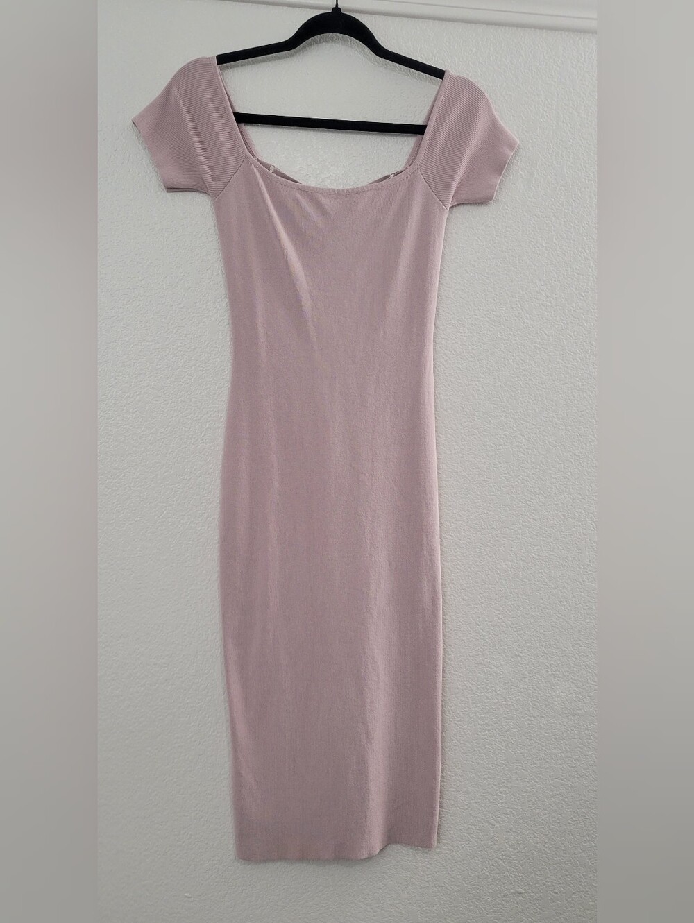 Hera Collection Mauve Ribbed Knit Midi Dress L Lace Up Back Bodycon